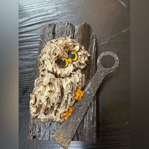 Vintage unique handmade Rustic Owl Wall Art with Metal Accent handmade decor